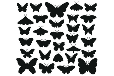 Butterflies silhouettes. Hand drawn butterfly, drawing insect graphic.