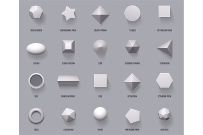 Hexagonal realistic 3D shapes. Basic geometric shapes, math 3d figure