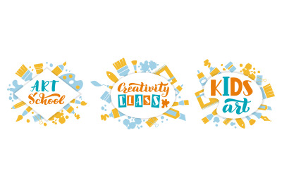 Creative kids art concept. Kids art class lettering, handwritten creat