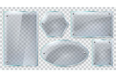 Realistic glass frames. Reflective glass plate, clear glass or plastic