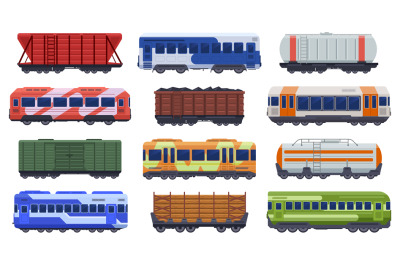 Trains transportation. Passenger and freight trains, steam train, good