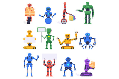 Futuristic robots. Robotics android bot, mechanical humanoid robot cha