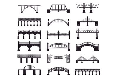 Bridge construction silhouette. River bridge architecture building, br