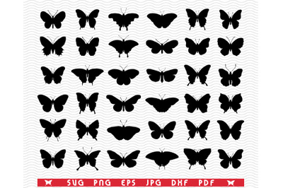 SVG Butterflies, Black Silhouettes, Digital clipart