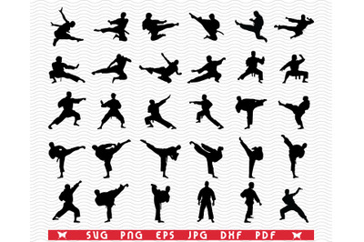 SVG Karate fighters&2C; Black Silhouettes&2C; Digital clipart