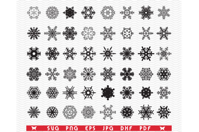 SVG Snowflakes&2C; Black Silhouettes&2C; Digital clipart