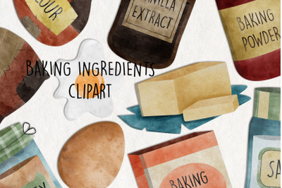 Watercolor Baking Ingredients Clip Art. Instant Download Printable. Se