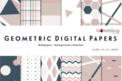 Multicolor triangles digital papers. Geometric wallpapers.