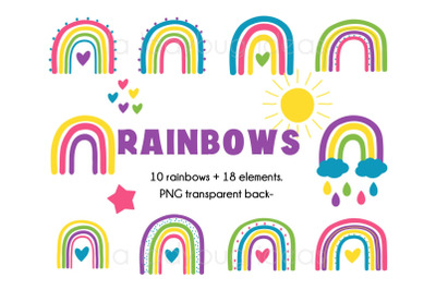 Rainbows clipart. Colorful rainbows clip art. 28 PNG
