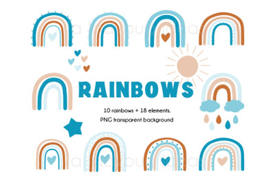 Rainbows clipart. Blue and creme rainbows clip art. 28 PNG