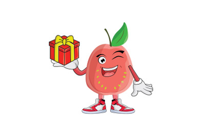 Guava with Gift Fruit Cartoon Character Design