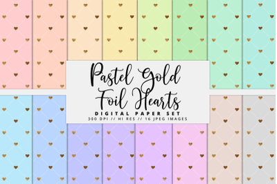 Pastel Gold Foil Hearts Digital Paper Set