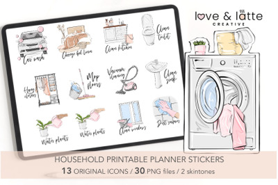 Household planner stickers Printable stickers Planner icons Housework