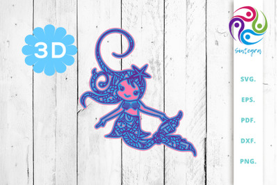 3D Multilayer Mermaid Svg Cut File 2