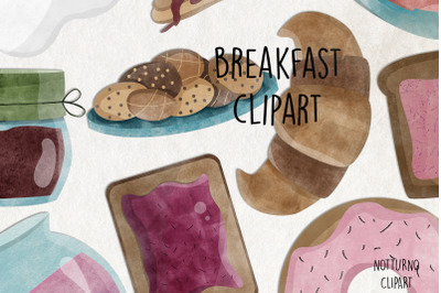Watercolor Breakfast Ingredients Clip Art. Instant Download Printable.