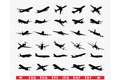 SVG Aircrafts, Black Silhouettes, Digital clipart,