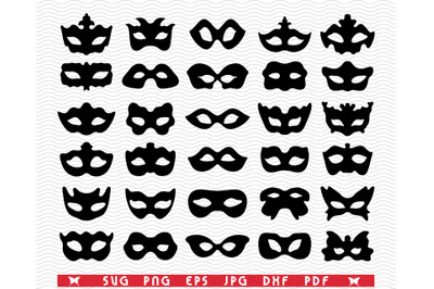 SVG Festive Masks, Black Silhouettes, Digital clipart