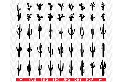 SVG Cacti&2C; Black Silhouettes&2C; Digital clipart