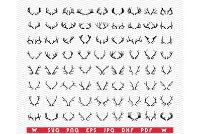 SVG Deer Horns&2C; Black Silhouettes&2C; Digital clipart