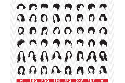 SVG Hairstyles, Black Templates, Digital clipart