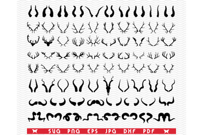 SVG Horns&2C; Black silhouette&2C; Digital clipart