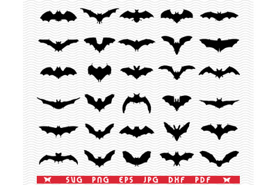 SVG Bats, Black silhouette, Digital clipart