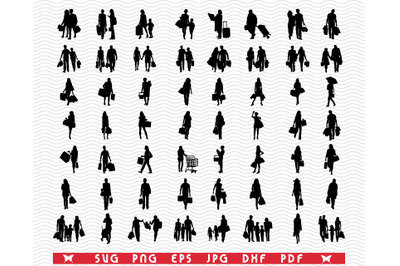 SVG Shoppers&2C; Black silhouette&2C; Digital clipart