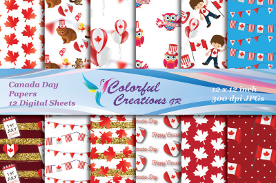 SALE Canada Day Digital Papers, July First Digital Images, Seamless, N