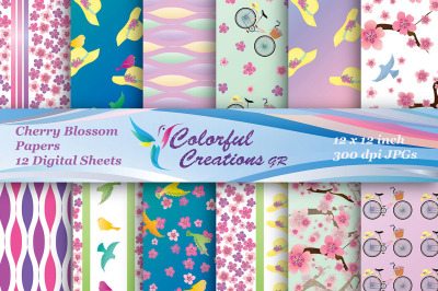 Cherry Blossom Digital Papers, Spring Digital Papers, Floral Papers, B