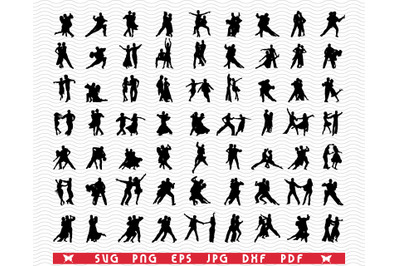 SVG Dance Players&2C; Black silhouette&2C; Digital clipart