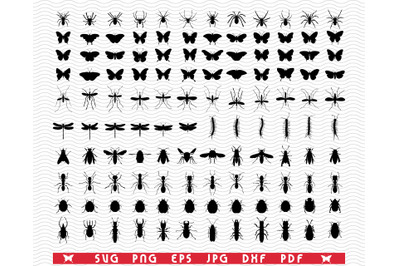 SVG Insects&2C; Black silhouette&2C; Digital clipart