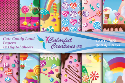 Cute Candy land  Digital Papers, Sweets Scrapbook Papers, Candy and lo