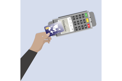 Paying credit card contactless terminal. Vector wireless banking