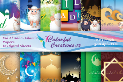 EidAl Adha Digital Papers, Islamic designs, Muslim scrapbook papers, R