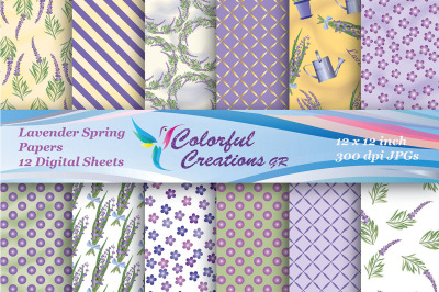 Lavender Spring Digital Papers, Lavender Floral Digital Papers, Stripe