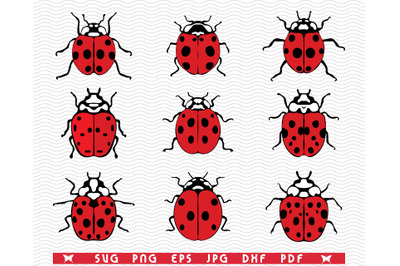 SVG Ladybugs, Black silhouette, Digital clipart