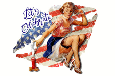 Sublimation Vintage Lady US Flag Kissing Lips