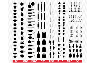 SVG Kitchenware&2C; Black Silhouette&2C; Digital clipart