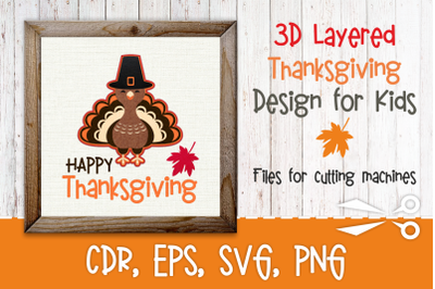 3d layered Thanksgiving design with turkey