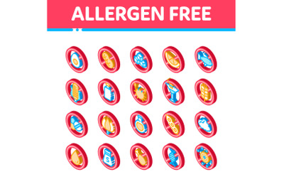 Allergen Free Products Vector Isometric Icons Set