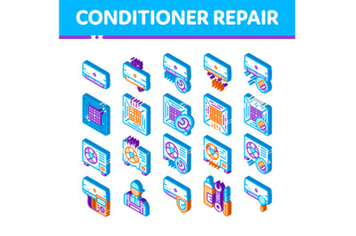 Conditioner Repair Vector Isometric Icons Set