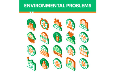 Environmental Problems Vector Isometric Icons Set