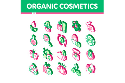 Organic Cosmetics Vector Isometric Icons Set. Isometric