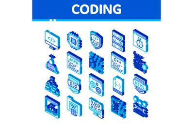 Coding System Vector Isometric Icons Set