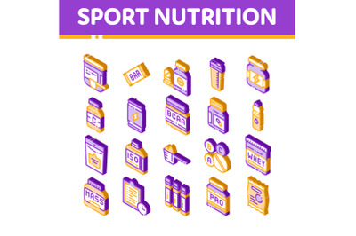 Sport Nutrition Cells Vector Isometric Icons Set