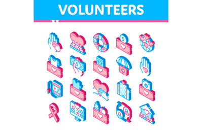 Volunteers Support Vector Isometric Icons Set