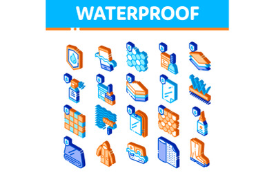 Waterproof Materials Vector Isometric Icons Set