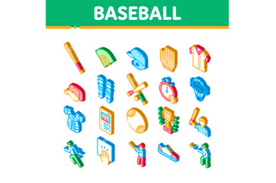 Baseball Game Tools Isometric Icons Set Vector