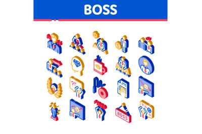 Boss Leader Company Isometric Icons Set Vector