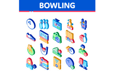 Bowling Game Tools Isometric Icons Set Vector